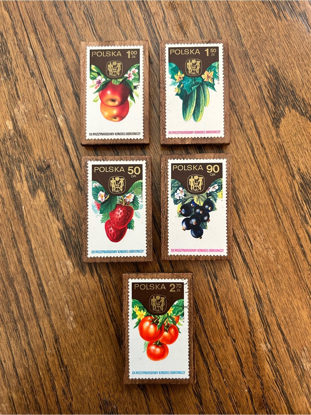Handmade Vintage Postage Stamp Magnets On Wood • The Garden